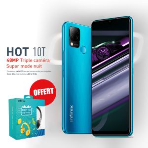 Infinix HOT 10T - 4G – 6,82"HD+Ultra Smooth Display  - 4Go – 64Go - 48MP - 5000 MAh – Bleu - Garantie 12 Mois